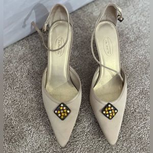 Talbots Point Toe Stiletto Heels w/ straps & leather bottoms SIZE 7.5 B